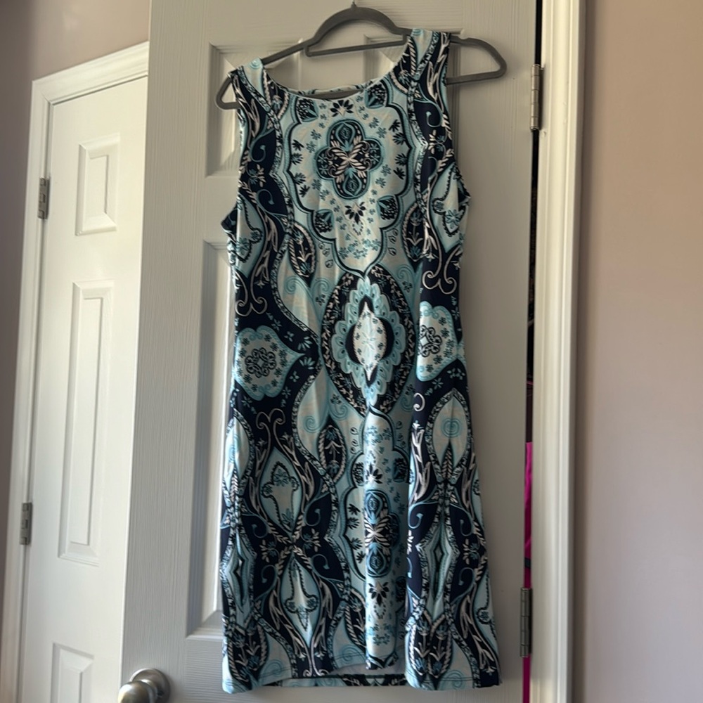 Blue floral dress. Charter Club size PL. Stretchy and very comfortable. Washable